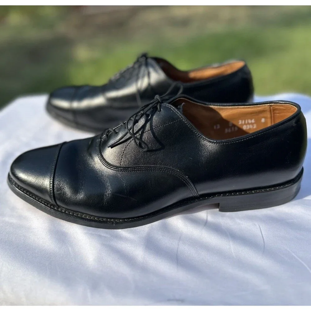 12 D Allen Edmonds Park Avenue Black Cap Toe Dress Shoes